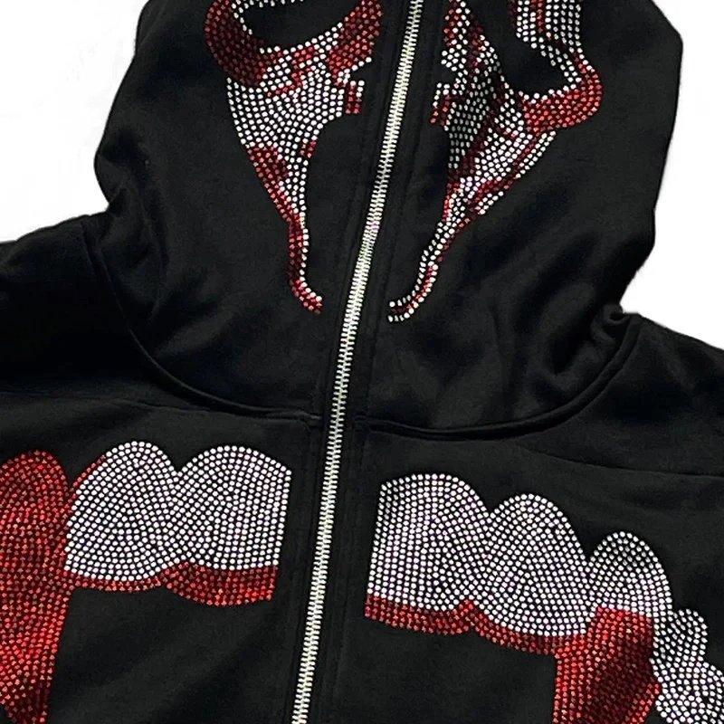 Acid Wash Hoodie 320gsm Unisex Plain Streetwear Drop Shoulder Men's HoodiesPatch Embroidery and rhinestone Zip Up Hoodie Men