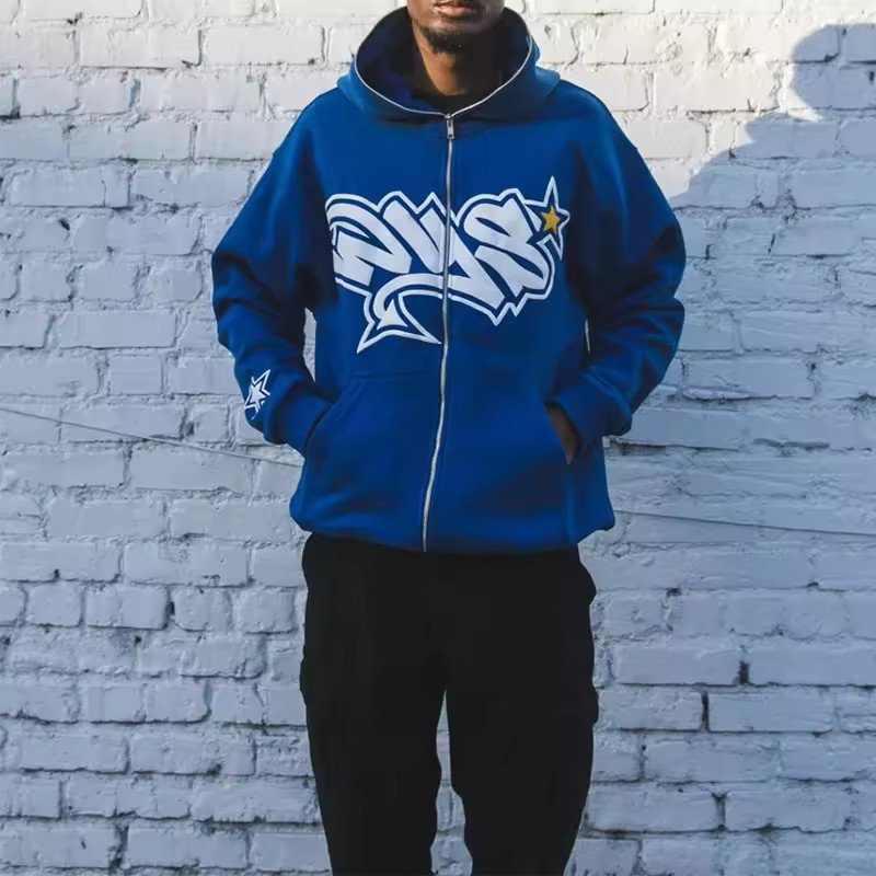 Wholesale Custom Logo Plain Graphic Hoodie Blank Men Sweater Zipper Jacket Puff Printing Full Zip Up Men's Hoodies