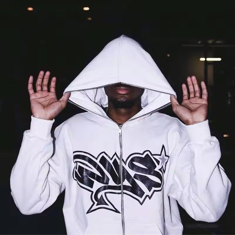 Wholesale Custom Logo Plain Graphic Hoodie Blank Men Sweater Zipper Jacket Puff Printing Full Zip Up Men's Hoodies