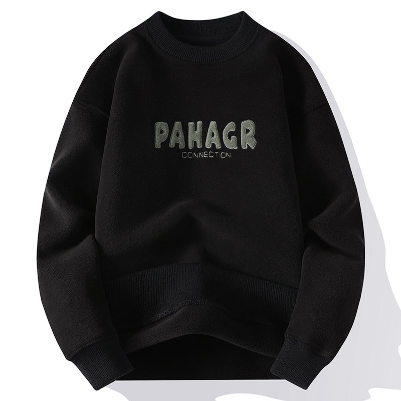 Factory custom wholesale casual men's hoodie crew-neck pullover embroidery plus fleece thickened warm men's winter sweater