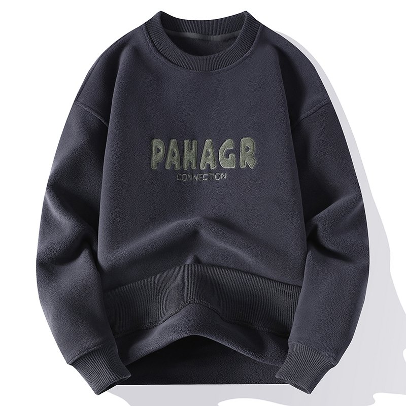 Factory custom wholesale casual men's hoodie crew-neck pullover embroidery plus fleece thickened warm men's winter sweater