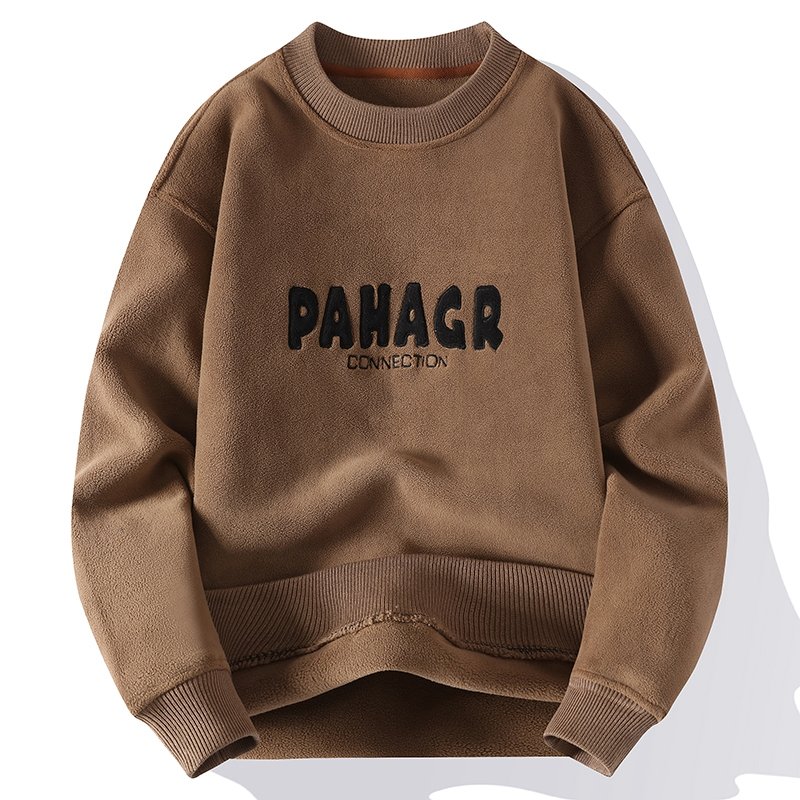 Factory custom wholesale casual men's hoodie crew-neck pullover embroidery plus fleece thickened warm men's winter sweater