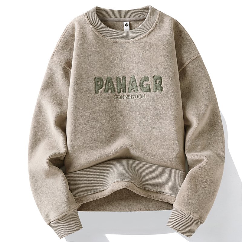 Factory custom wholesale casual men's hoodie crew-neck pullover embroidery plus fleece thickened warm men's winter sweater