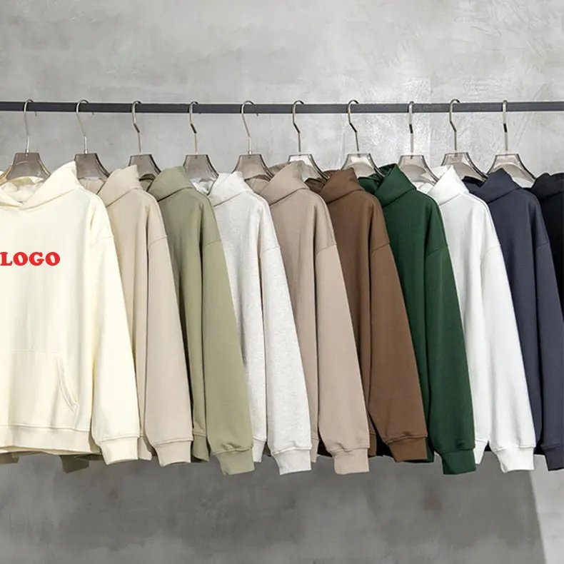Streetwear Premium Heavy Weight Custom Hoodies Puff Print 100% Cotton Blank Plain No String Pullover Oversized Men'S Hoodie