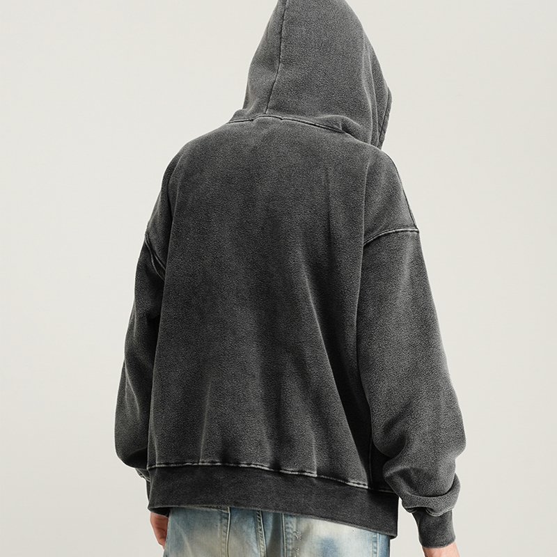 Streetwear Vintage Drop Shoulder Men's Hoodies Oversized Heavy Weight Pullover Hoodie Plain Gray Color Acid Washed Men's Hoodies