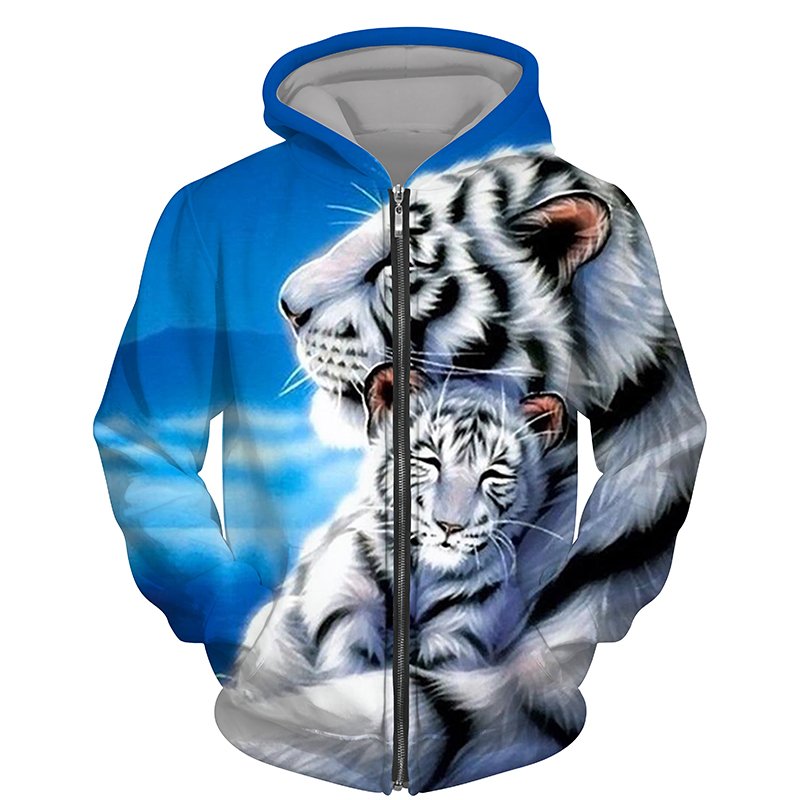 Streetwear 3d Tiger Printed Hooded Sweatshirt Sport Coat Pullover Fashion Long Sleeve Oversized Hoodie Jacket Zip Men's Hoodies