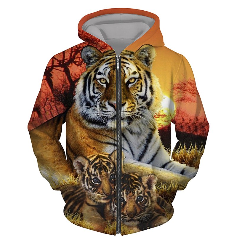 Streetwear 3d Tiger Printed Hooded Sweatshirt Sport Coat Pullover Fashion Long Sleeve Oversized Hoodie Jacket Zip Men's Hoodies