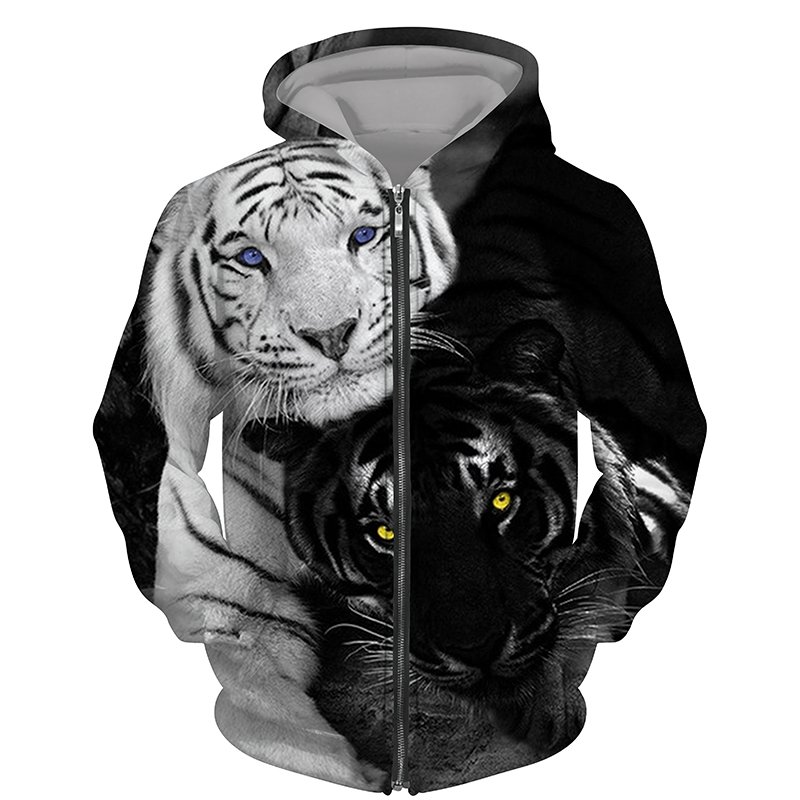 Streetwear 3d Tiger Printed Hooded Sweatshirt Sport Coat Pullover Fashion Long Sleeve Oversized Hoodie Jacket Zip Men's Hoodies