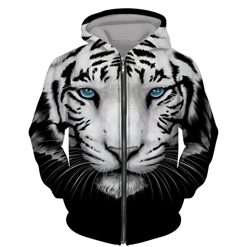 Streetwear 3d Tiger Printed Hooded Sweatshirt Sport Coat Pullover Fashion Long Sleeve Oversized Hoodie Jacket Zip Men's Hoodies