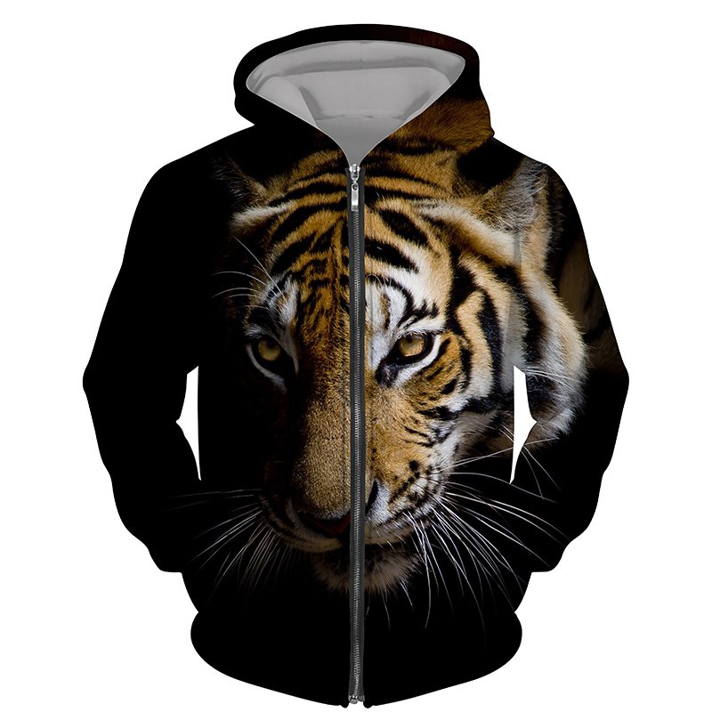 Streetwear 3d Tiger Printed Hooded Sweatshirt Sport Coat Pullover Fashion Long Sleeve Oversized Hoodie Jacket Zip Men's Hoodies