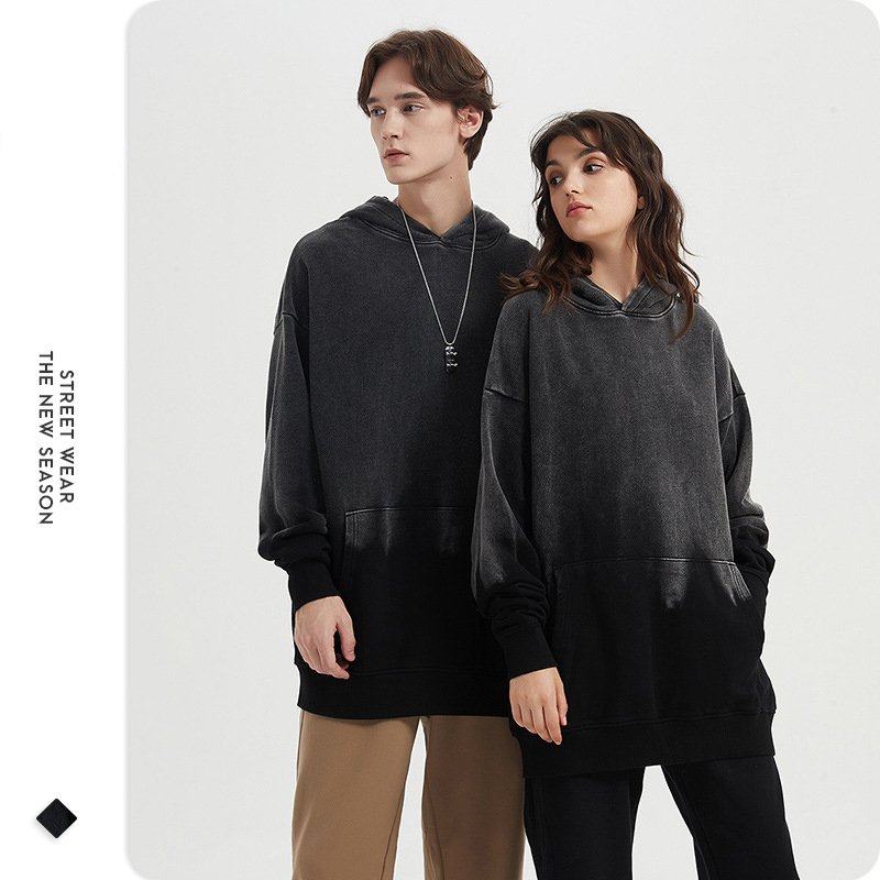 Vintage Washed Knitted Hoodie Acid Street Wear Unisex L Size Custom Men's Hoodies in Black Wholesale Plain Oversized