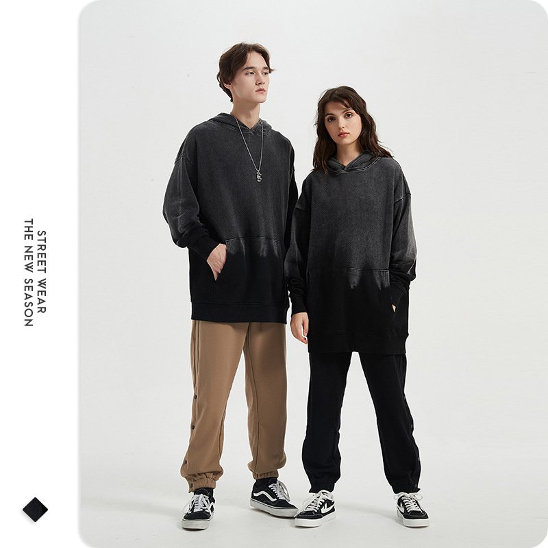 Vintage Washed Knitted Hoodie Acid Street Wear Unisex L Size Custom Men's Hoodies in Black Wholesale Plain Oversized