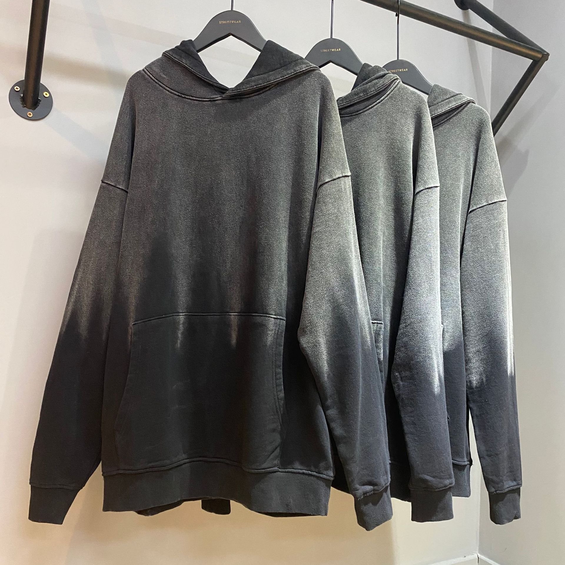 Vintage Washed Knitted Hoodie Acid Street Wear Unisex L Size Custom Men's Hoodies in Black Wholesale Plain Oversized