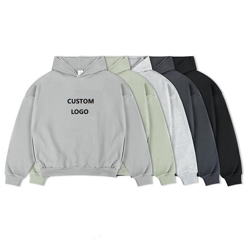 OEM Men's Hoodies & Sweatshirts Streetwear 100% Cotton Drop Shoulder Plain Blank Custom Logo Cropped Hoodies