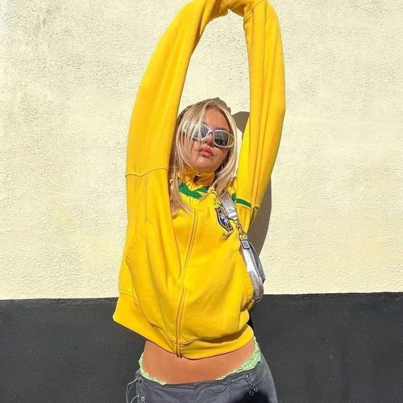 Fashion Stand Collar Brazil Sweater Shirts Women Y2k Football Hoodies Casual Jackets Women's Sweatshirt Men's Sports Sweatshirts