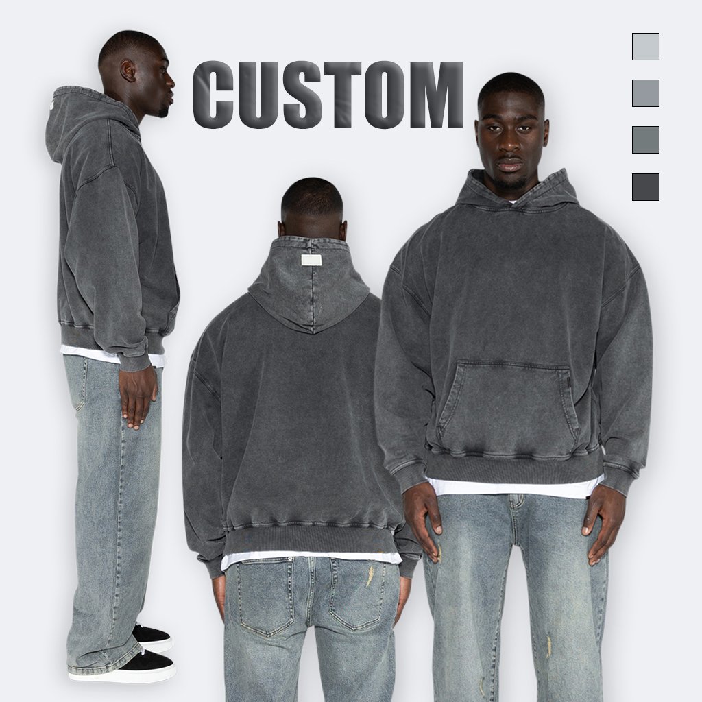 custom men's hoodies 500gsm logo design oversized 100% cotton heavy weight hoodie streetwear vintage acid washed hoodies for man