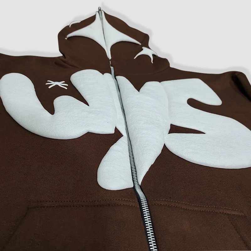 Polyester Cotton Puff Printing Streetwear Full Zip up Hoodie Manufacturers Zip Up Hoodies Custom Logo Heavyweight Zip Up Hoodies