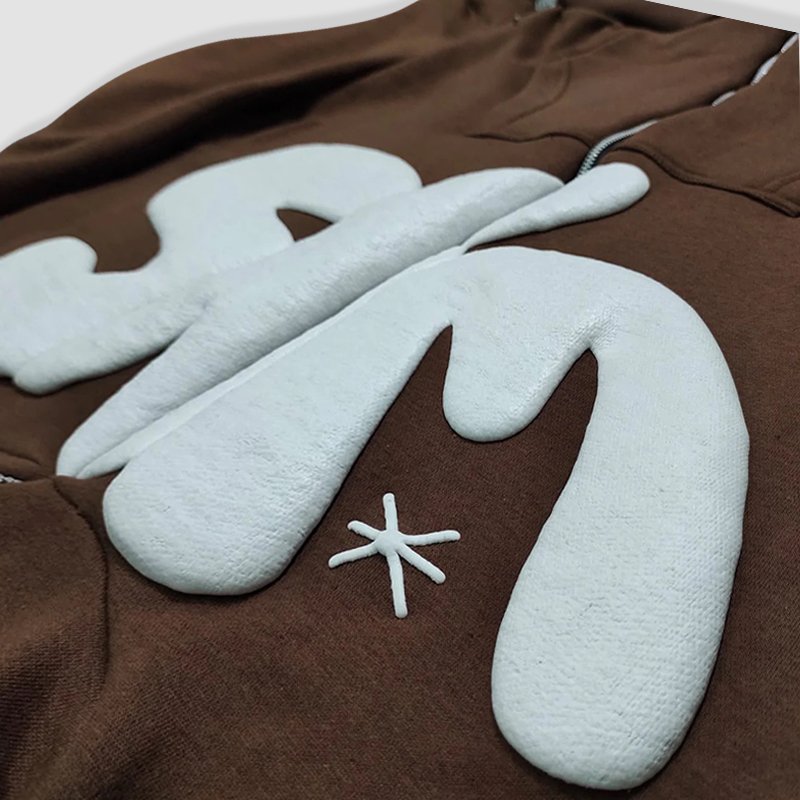 Polyester Cotton Puff Printing Streetwear Full Zip up Hoodie Manufacturers Zip Up Hoodies Custom Logo Heavyweight Zip Up Hoodies