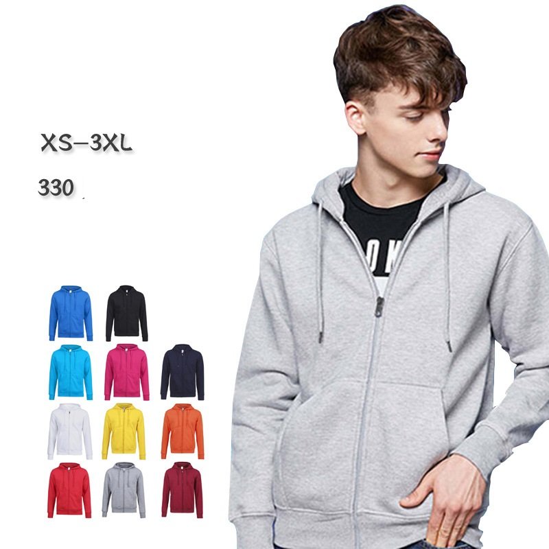 Wholesale Various Color Sockets Embossed Printed Logo Blank 330 Gsm Hoodie Plus Size Men'S Coats Zipper Sweater Hoodie