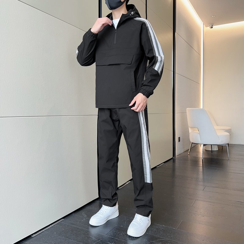 Custom fashion streetwear sportswear manufacturers Windbreaker plus size Men's Hoodies Sweatshirt Sets sport tracksuits men