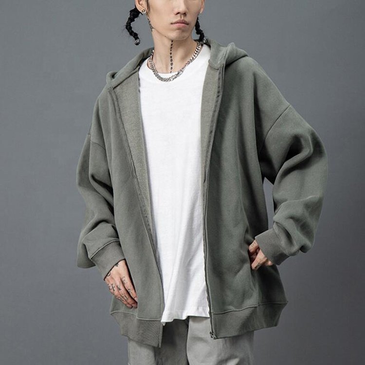 Custom High street men's oversize full zip up hoodies drop shoulder jackets Loose style plus size hoodie