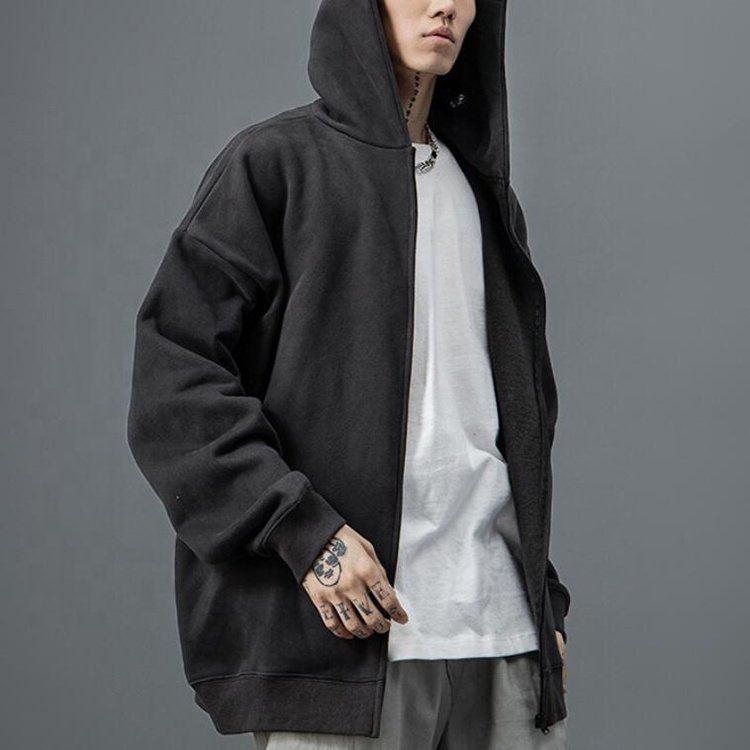 Custom High street men's oversize full zip up hoodies drop shoulder jackets Loose style plus size hoodie