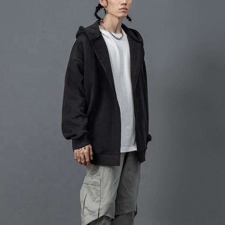 Custom High street men's oversize full zip up hoodies drop shoulder jackets Loose style plus size hoodie