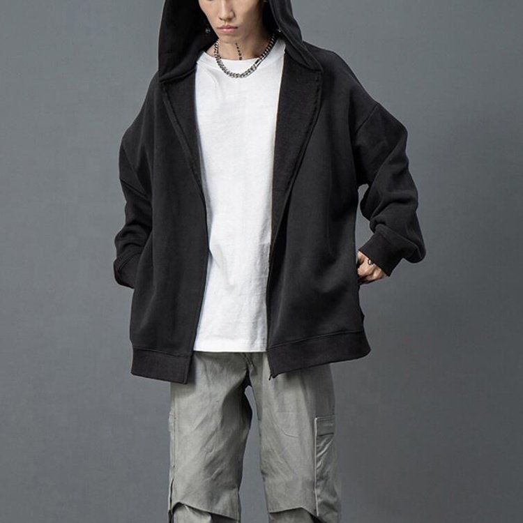 Custom High street men's oversize full zip up hoodies drop shoulder jackets Loose style plus size hoodie