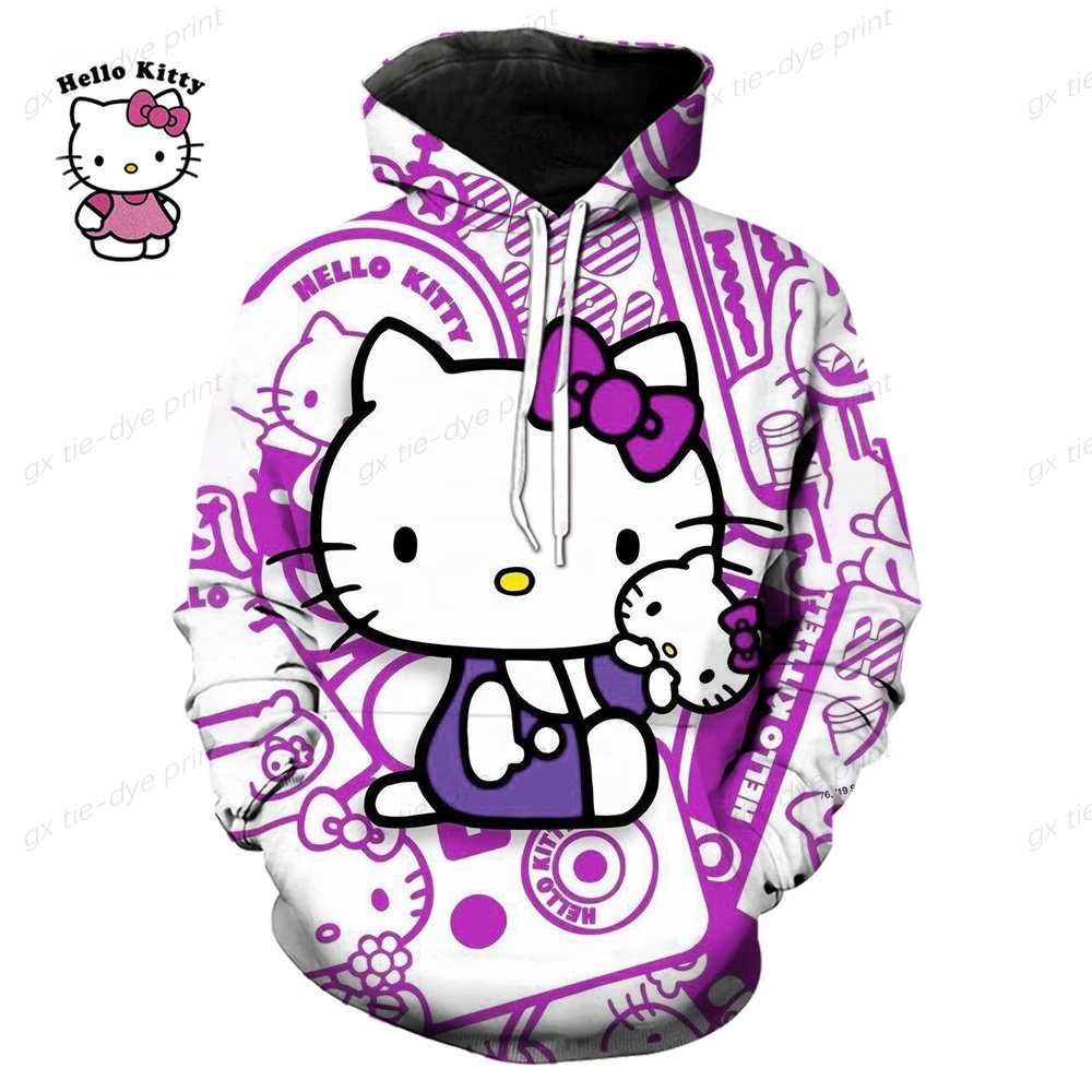 Sanrios KT Cartoon Print Hoodie y2k Fashion New Women's Casual Harajuku Oversized Sweatshirt Kawaii Women's Spring Top