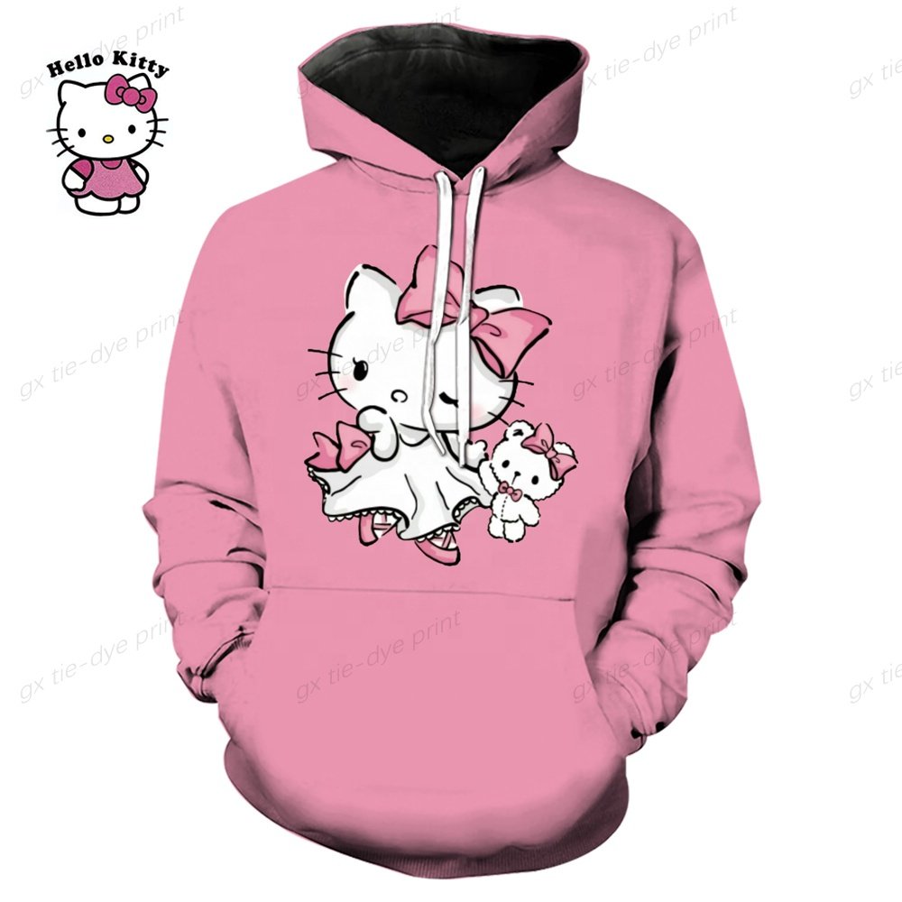 Sanrios KT Cartoon Print Hoodie y2k Fashion New Women's Casual Harajuku Oversized Sweatshirt Kawaii Women's Spring Top