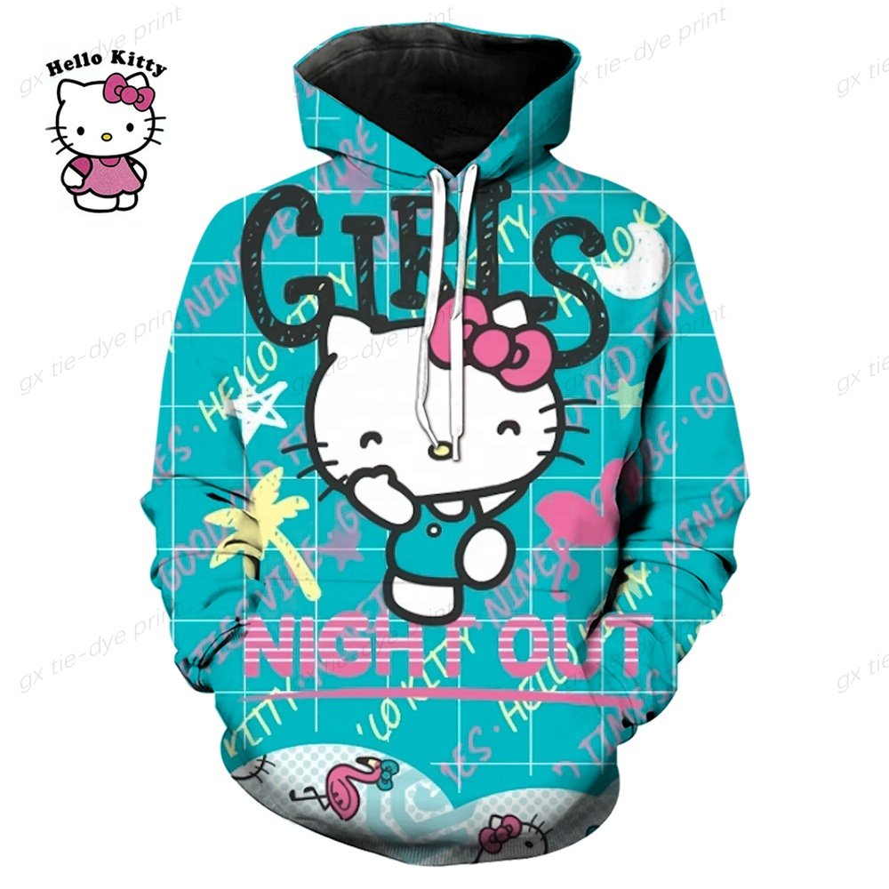 Sanrios KT Cartoon Print Hoodie y2k Fashion New Women's Casual Harajuku Oversized Sweatshirt Kawaii Women's Spring Top