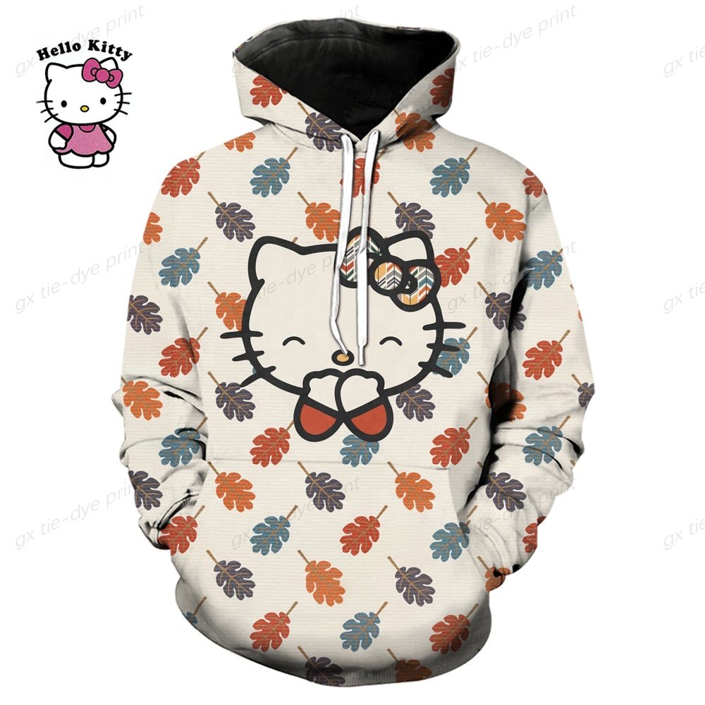 Sanrios KT Cartoon Print Hoodie y2k Fashion New Women's Casual Harajuku Oversized Sweatshirt Kawaii Women's Spring Top