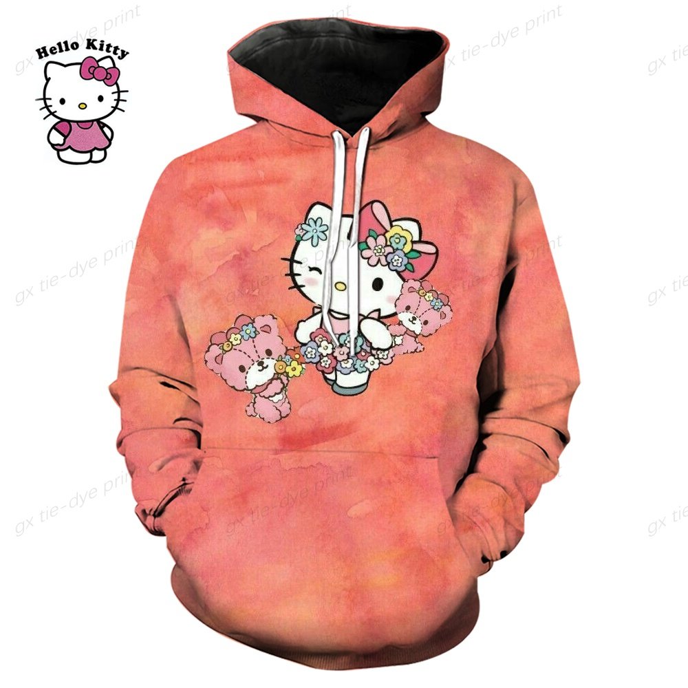 Sanrios KT Cartoon Print Hoodie y2k Fashion New Women's Casual Harajuku Oversized Sweatshirt Kawaii Women's Spring Top