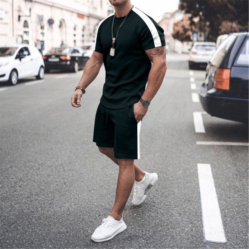 Wholesale Customized Jogging training wear Sportswear Gym Tracksuit And Shorts 2 Piece Men's T-Shirt Set
