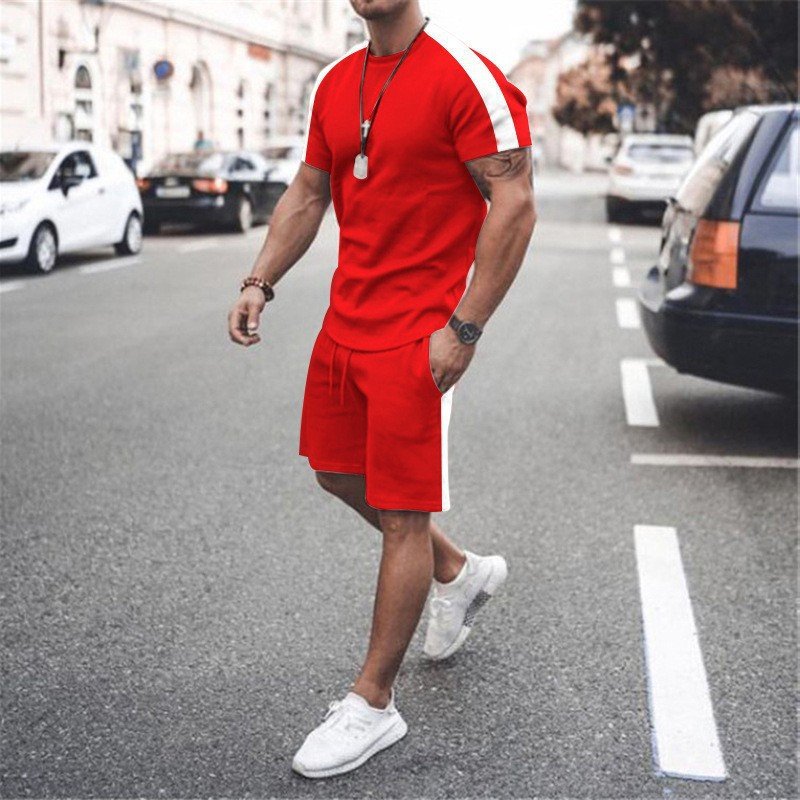 Wholesale Customized Jogging training wear Sportswear Gym Tracksuit And Shorts 2 Piece Men's T-Shirt Set