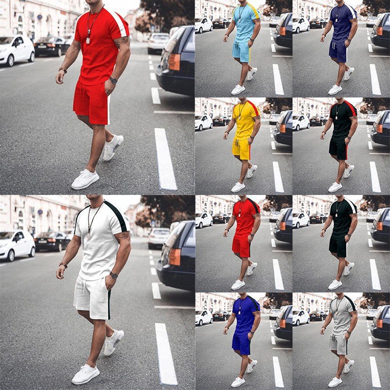 Wholesale Customized Jogging training wear Sportswear Gym Tracksuit And Shorts 2 Piece Men's T-Shirt Set