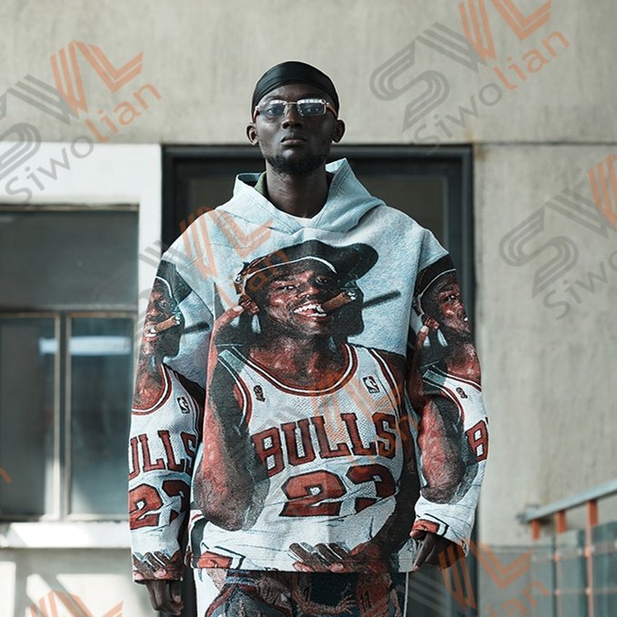 High Quality Basketball Tapestry Hoodie Men Street Fashion Tapestri Clothing Custom Woven Men's Oversized Hoodies Sweatshirts