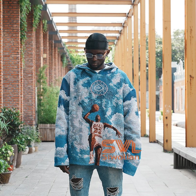 High Quality Basketball Tapestry Hoodie Men Street Fashion Tapestri Clothing Custom Woven Men's Oversized Hoodies Sweatshirts
