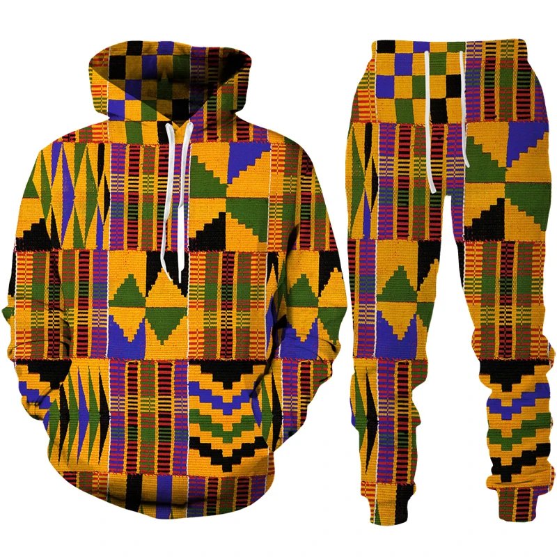 Retro African Ethnic Style Graphic Men's Hoodie Pants Suit Printing Mysterious Fashion Tracksuit Sets Folk-Custom Sportswear