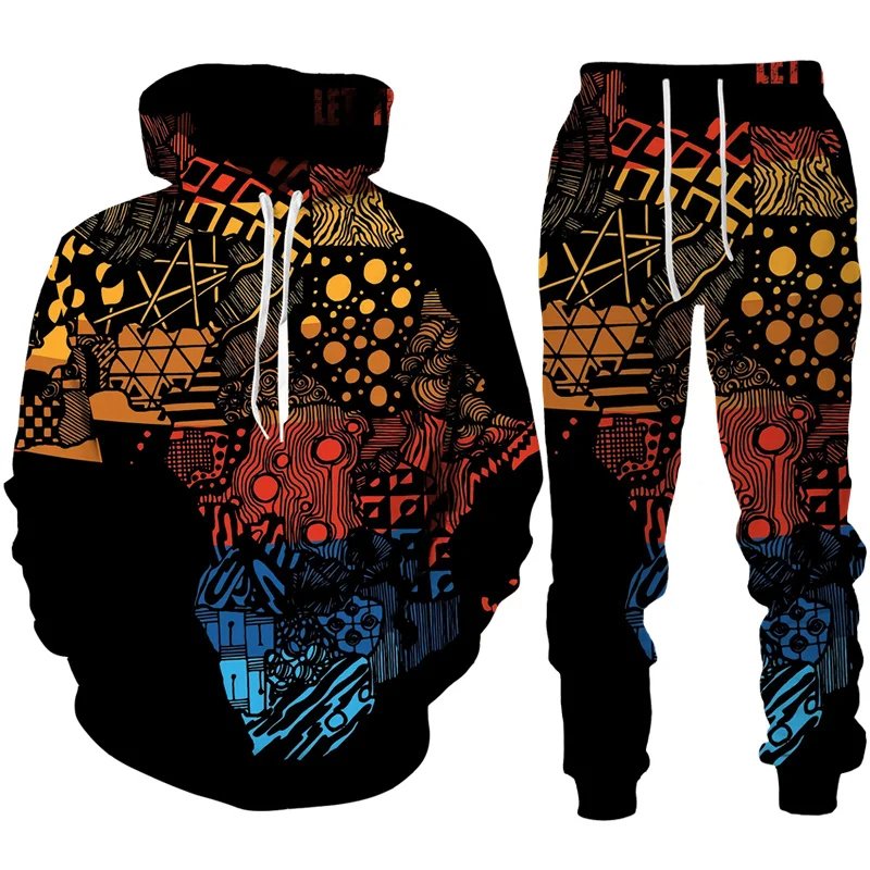 Retro African Ethnic Style Graphic Men's Hoodie Pants Suit Printing Mysterious Fashion Tracksuit Sets Folk-Custom Sportswear