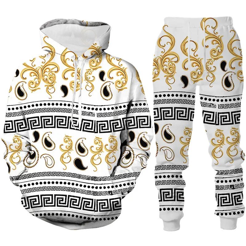 Fashion 3D printed Baroque style Sweatshirt hoodie Fashion street gold men's suit top Casual men's hoodie