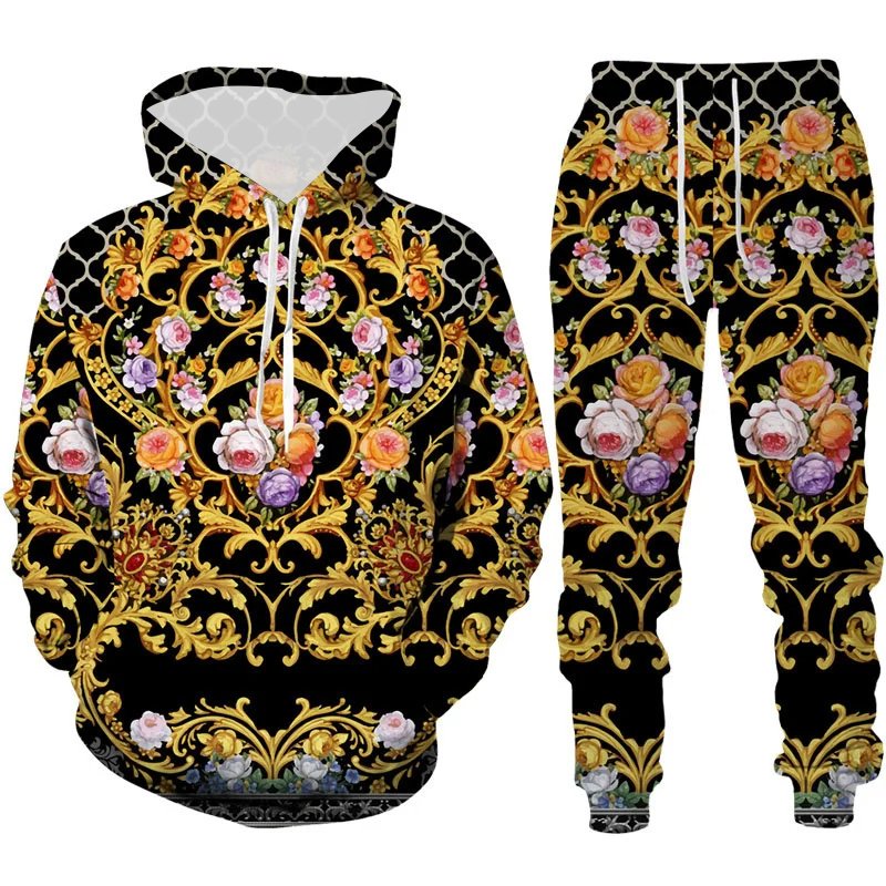 Fashion 3D printed Baroque style Sweatshirt hoodie Fashion street gold men's suit top Casual men's hoodie