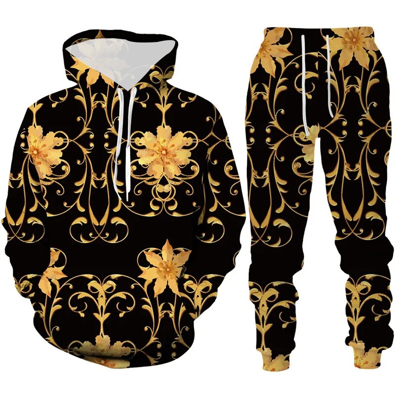 Fashion 3D printed Baroque style Sweatshirt hoodie Fashion street gold men's suit top Casual men's hoodie