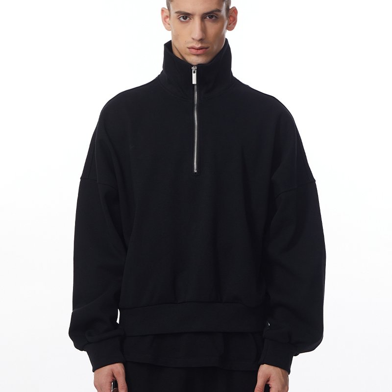 Custom Men's Hoodies & Sweatshirts Pullover Turn-down Quarter Zip Collar Hoodie Cotton French Terry Grey Color Men's Hoodie