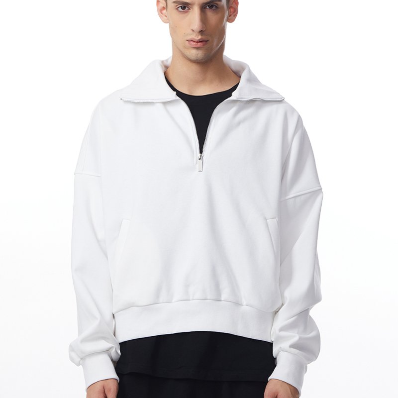 Custom Men's Hoodies & Sweatshirts Pullover Turn-down Quarter Zip Collar Hoodie Cotton French Terry Grey Color Men's Hoodie