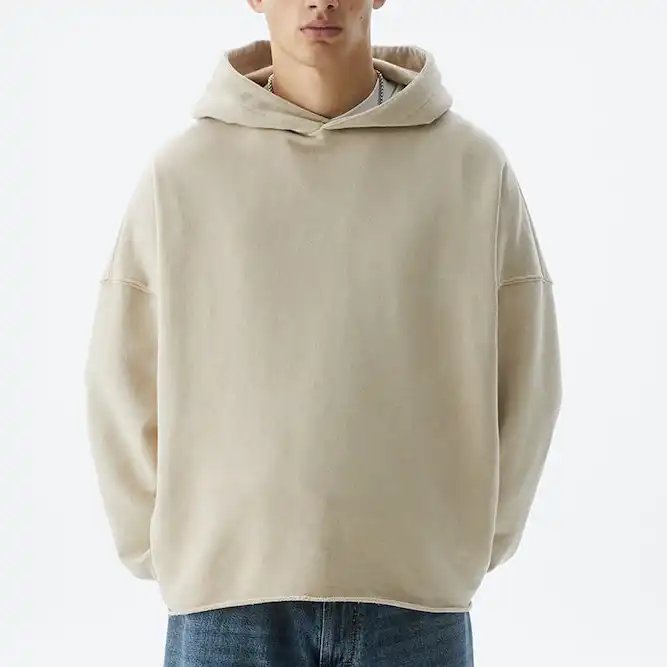 Tengcai custom design Men's hoodie Puff Printing logo Oversized Streetwear drop shoulder Pullover vintage cropped hoodie men