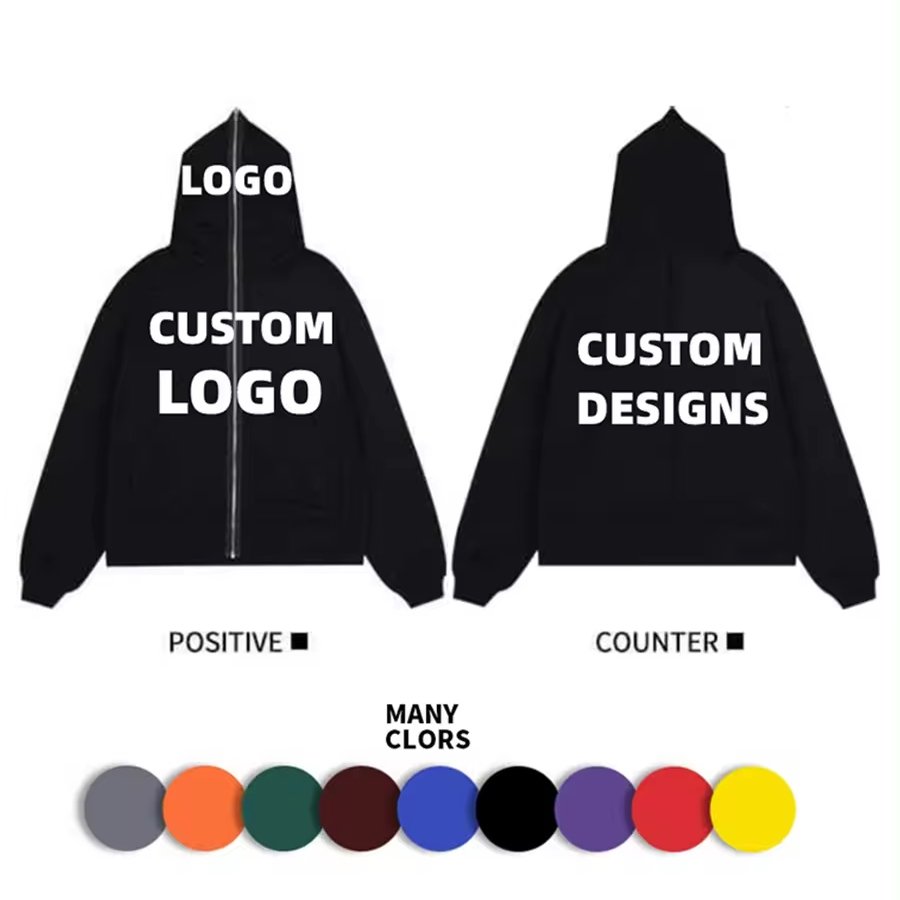 Cotton Y2K Custom Zipup Puff Printing 3D Foam Fleece Blank Men's Fullzip Oversized Zipped Zipper Full Zip Up Hoodie