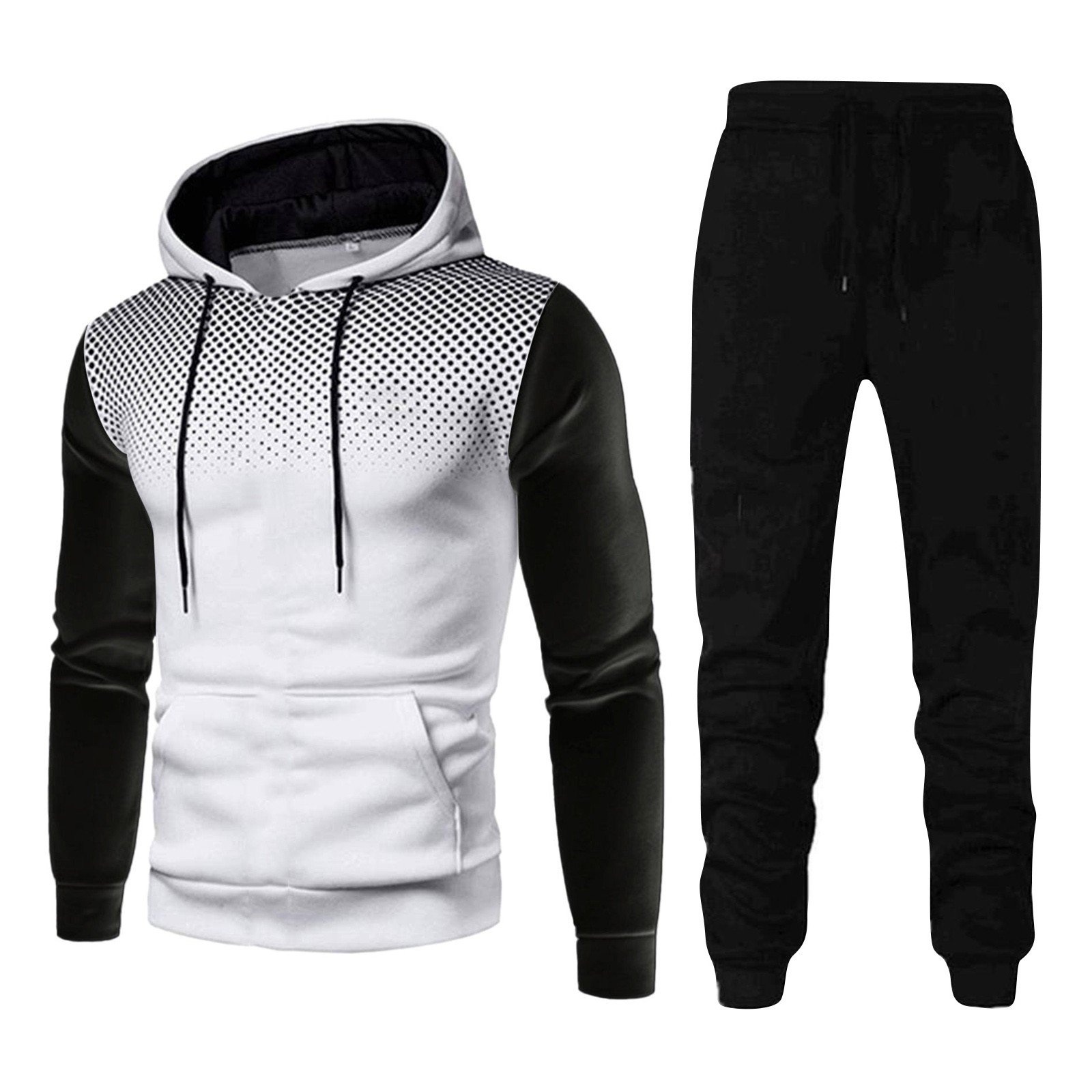 Men's Tracksuit Set Fall winter Fitness Polka Dot Color Matching Zipper Hoodie Sweatshirt Trousers Streetwear Male 2 Piece Sets