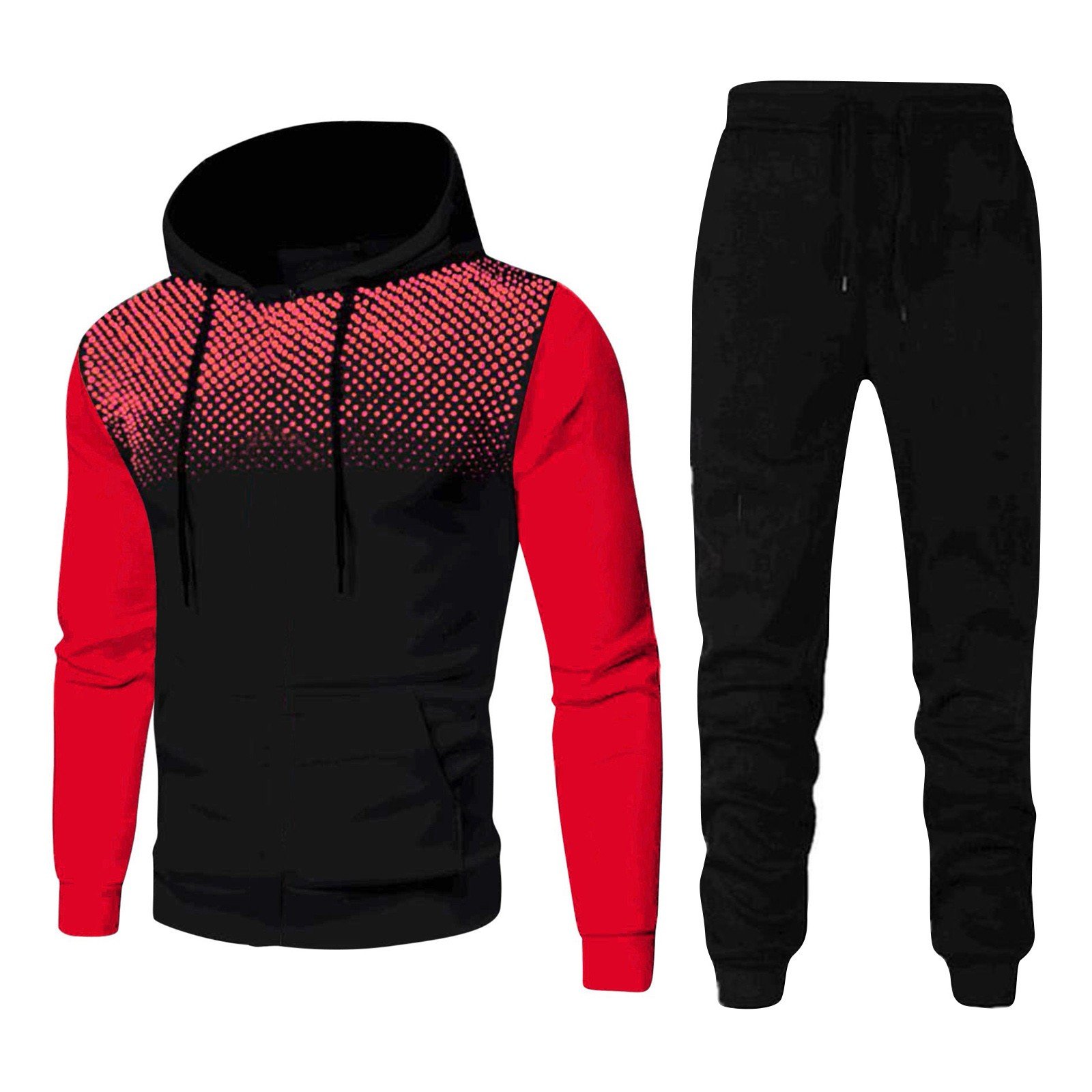 Men's Tracksuit Set Fall winter Fitness Polka Dot Color Matching Zipper Hoodie Sweatshirt Trousers Streetwear Male 2 Piece Sets