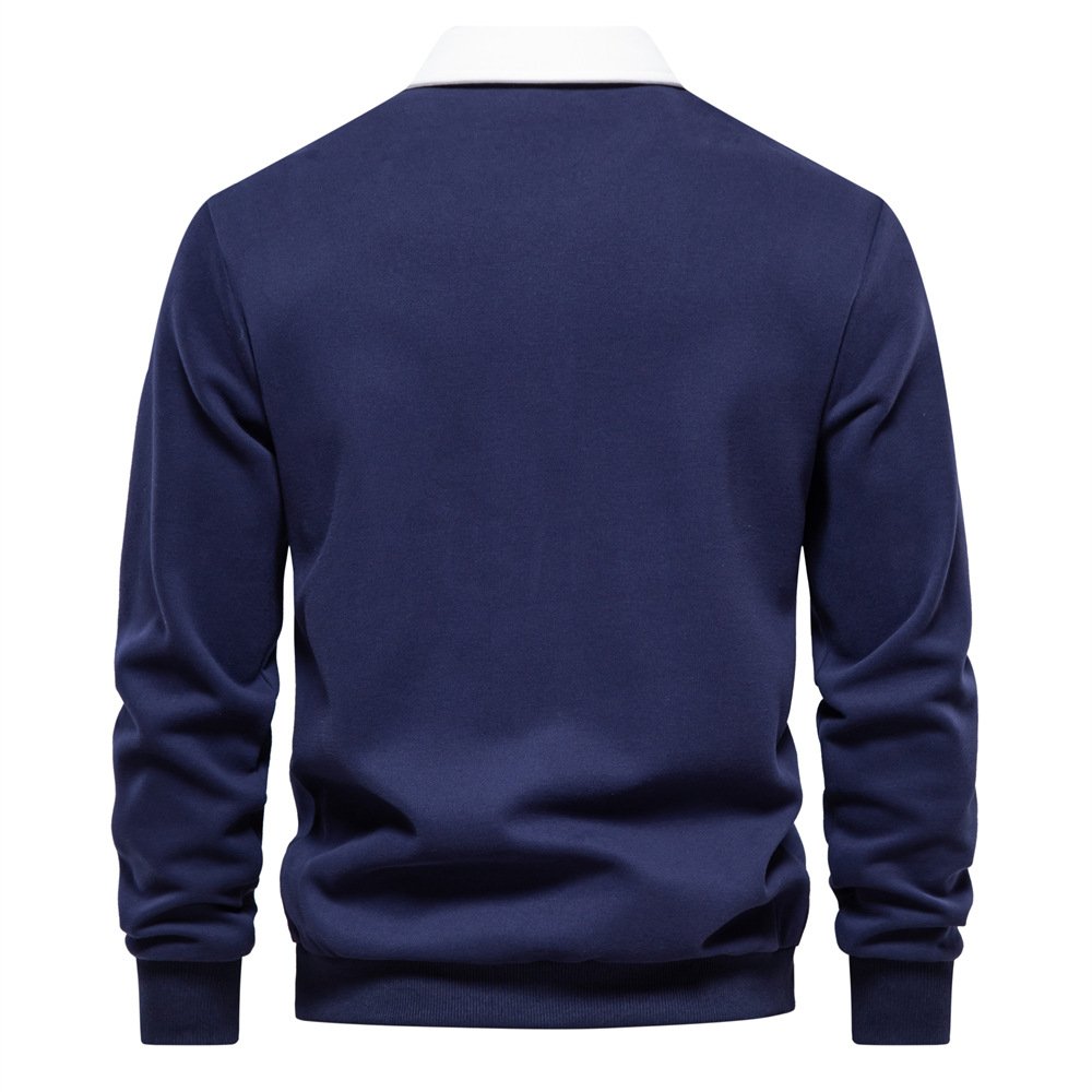 New Fall Long Sleeve Polo Neck Sweatshirt Trendy Euro Size Men's Hoodie Autumn Cotton